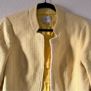 LOFT Open Front Tweed Blazer Jacket Yellow Women Size Medium